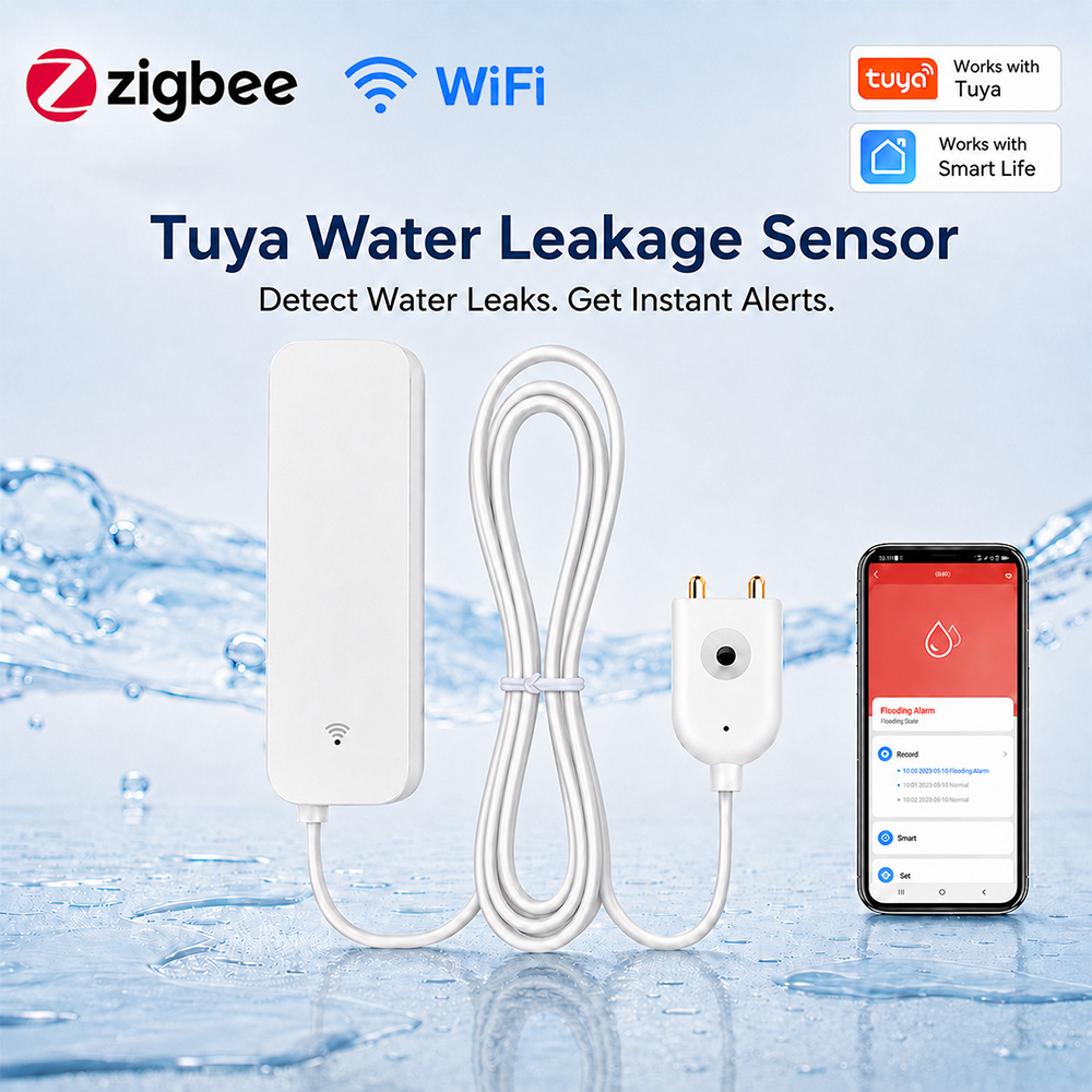 Home Security With Alarm - ZigBee WiFi Water Leak Sensor Flood