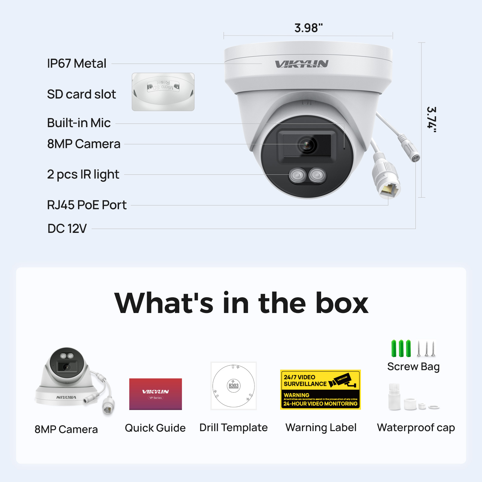 Home Security Lights Outdoors - VIKYLIN 8MP HD IP Security Camera
