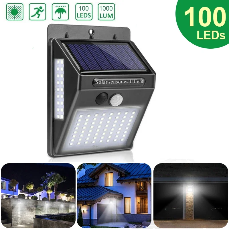 Home Security Lights Outdoors - Outdoor Solar 100 LED PIR Motion