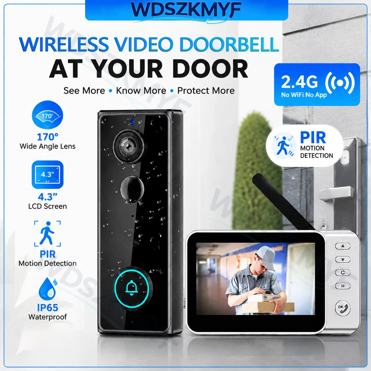 Home Security Indoor Cameras - New Waterproof Wireless Doorbell Camera 4.3in